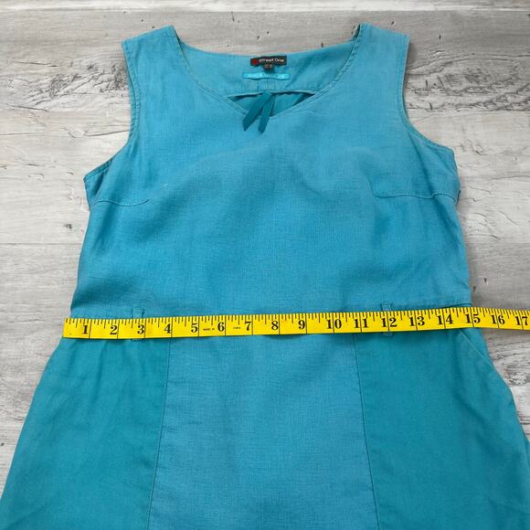 Street One Linen Blue Sleeveless Lined Pockets Knee Length Summer Dress 10 - Picture 14 of 15